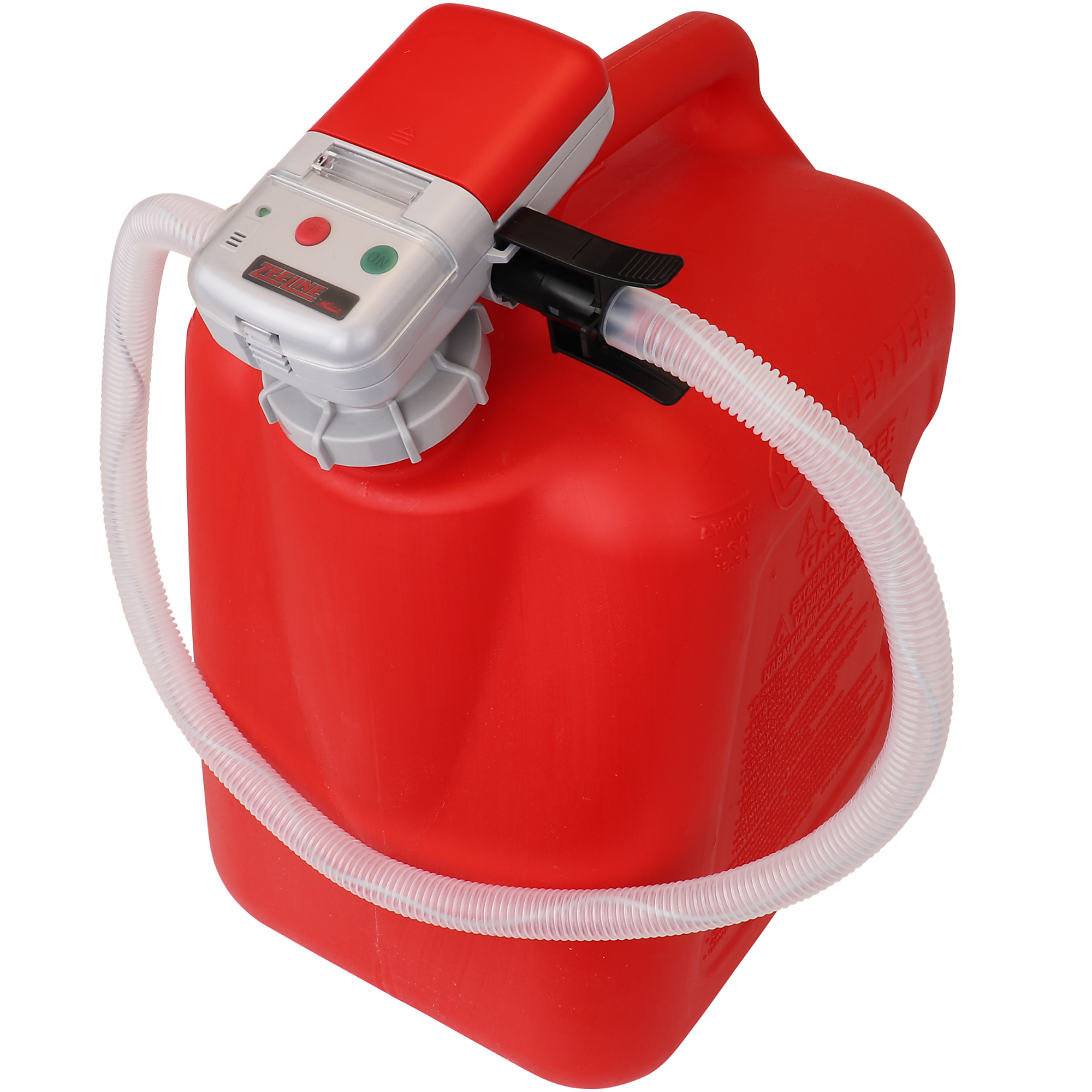 Zee Line Battery Powered Fuel Can Transfer Pump — 2.4 GPM, 39in. Discharge Hose, 18.5in. Suction Hose, Compatible with Multiple Fuels and Oils, Model# ZE1030